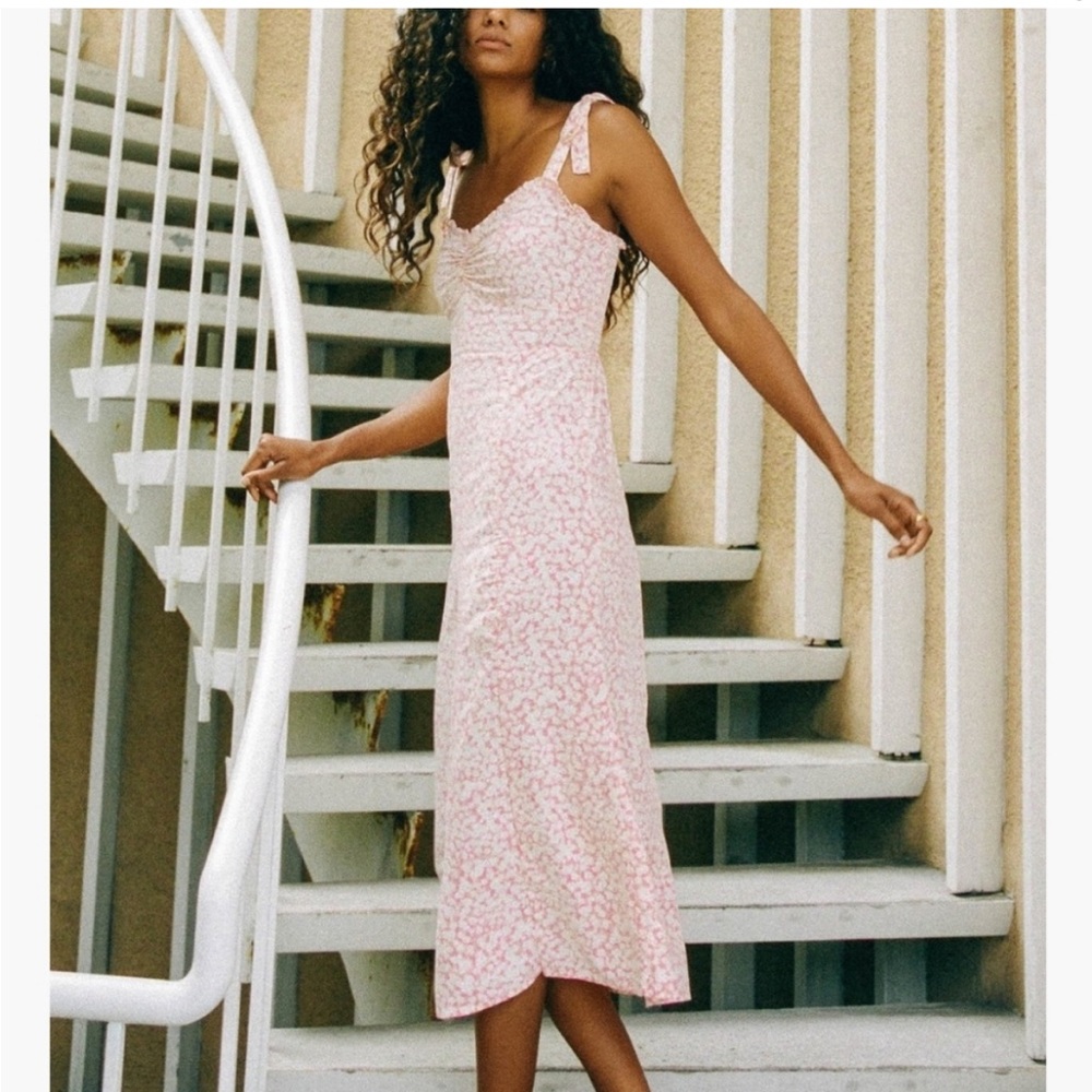 BILLABONG Amor Floral Tie Strap Midi Dress Pink & Cream M New With Tags